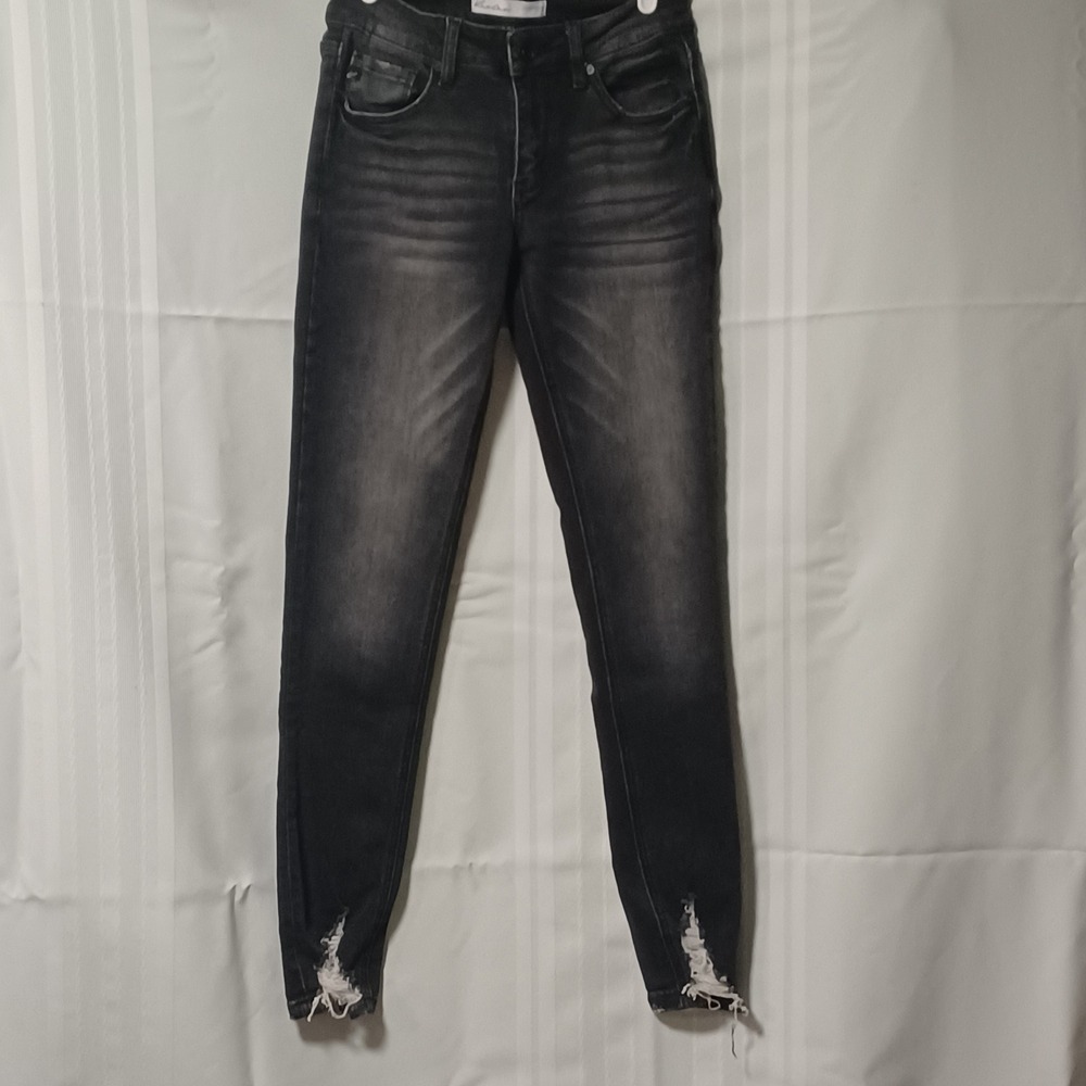 KanCan Maurices Womens Skinny Jeans Black Distressed Hem 117920 Size 26